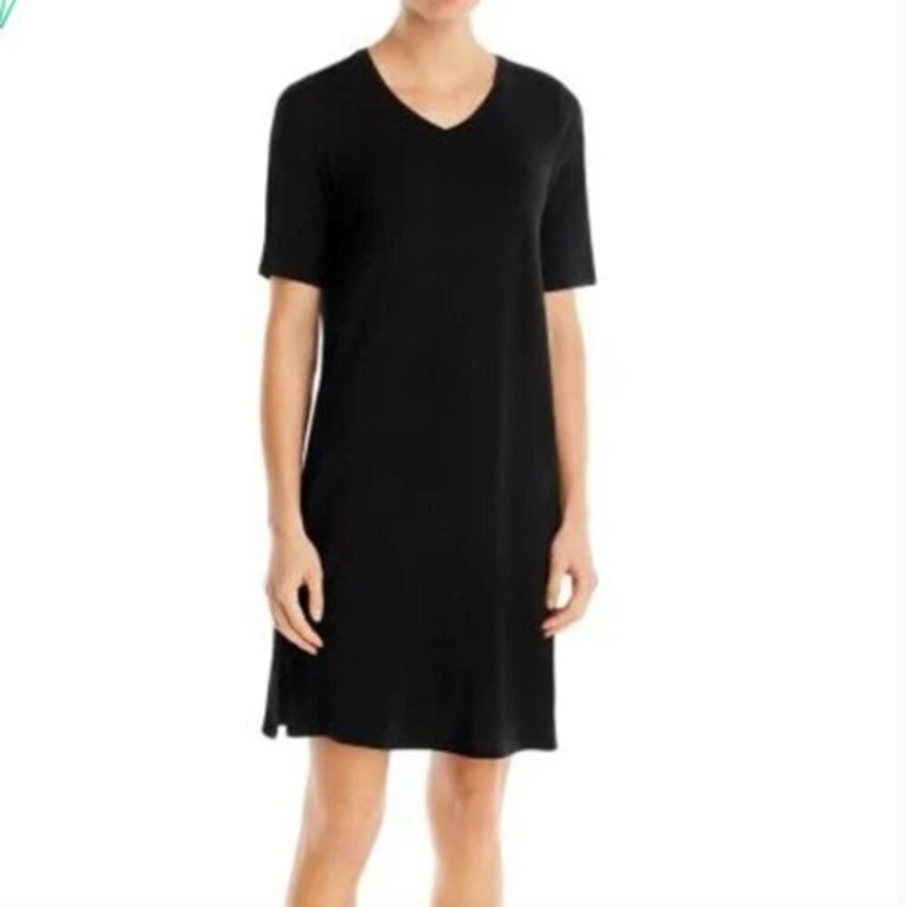 Elieen Fisher NWT Black Short Sleeve Shirt Dress- Size  XS- X-Small (oversized)